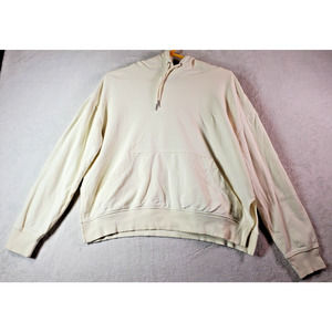 Divided Hoodie Womens Size Medium Ivory Knit Pockets Long Sleeve Slit Drawstring